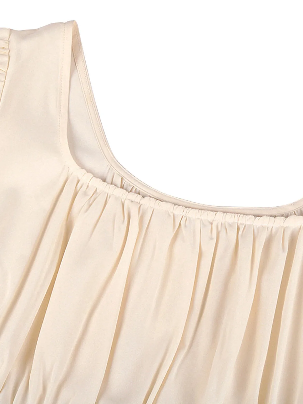 Clearance Retro Stage 1930s Solid Square Neck Puff Sleeves Dress