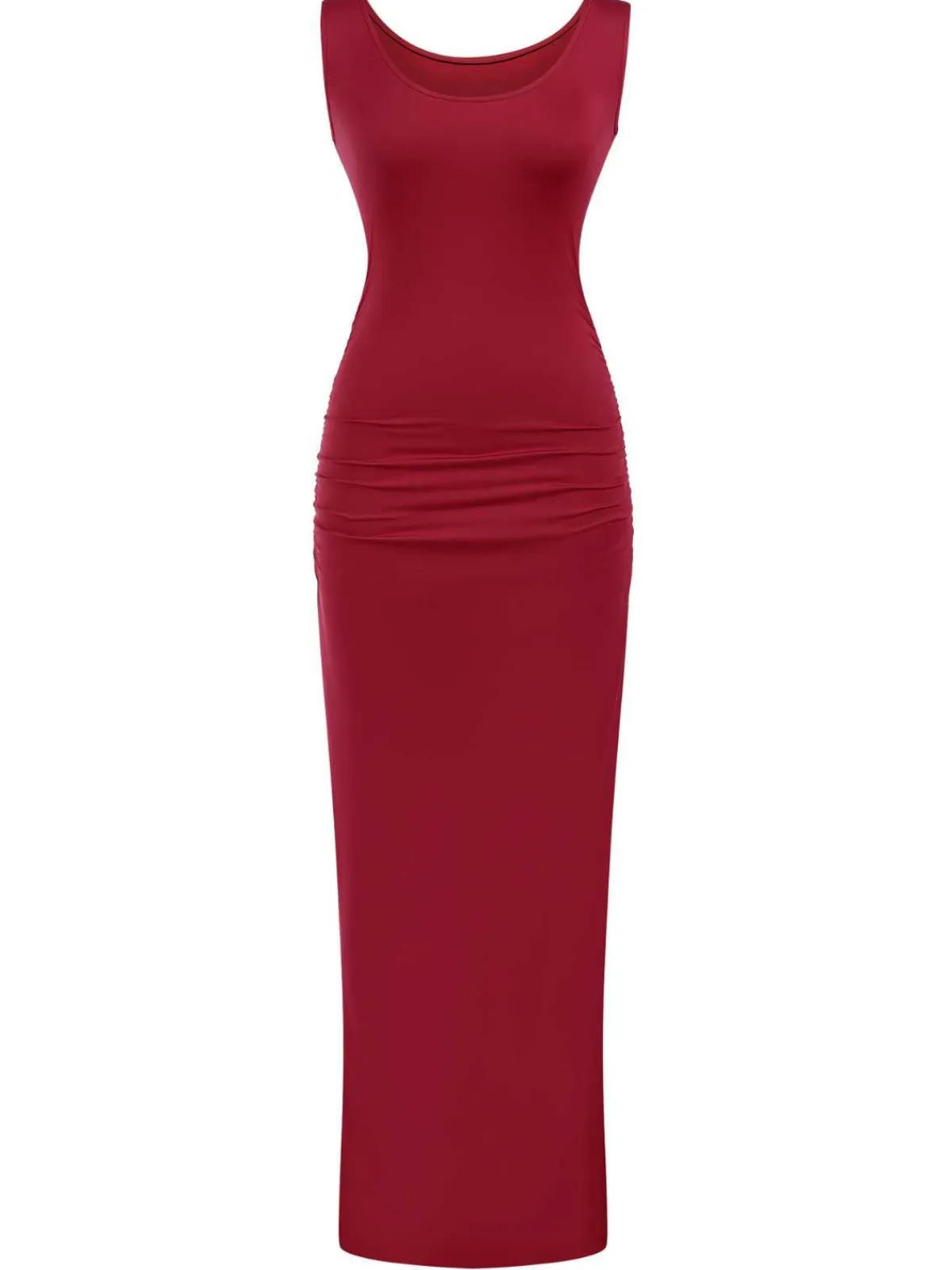 New Retro Stage 1930s Solid Square Neck Split Ruched Dress