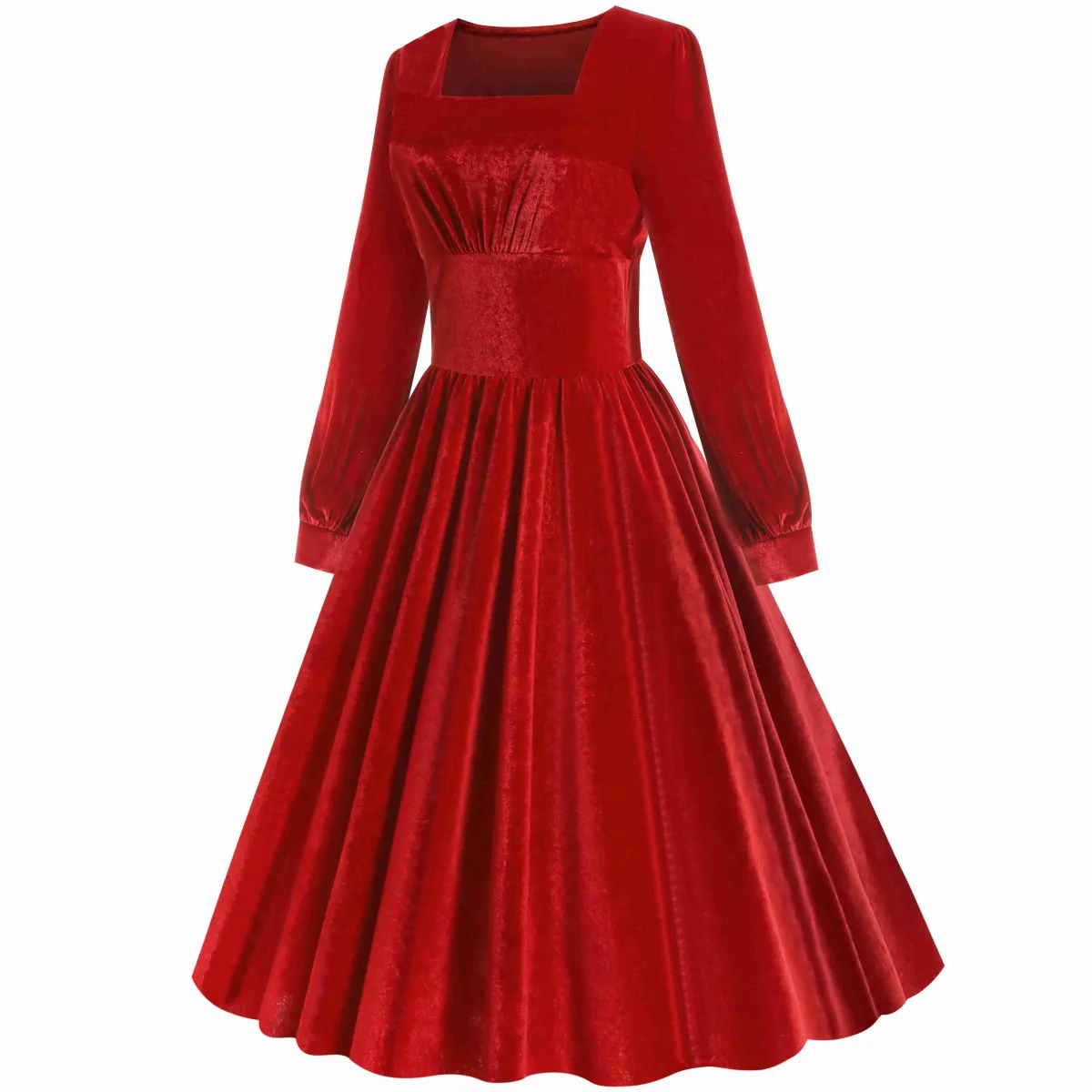 Best Retro Stage 1950s Solid Square Neck Velvet Dress