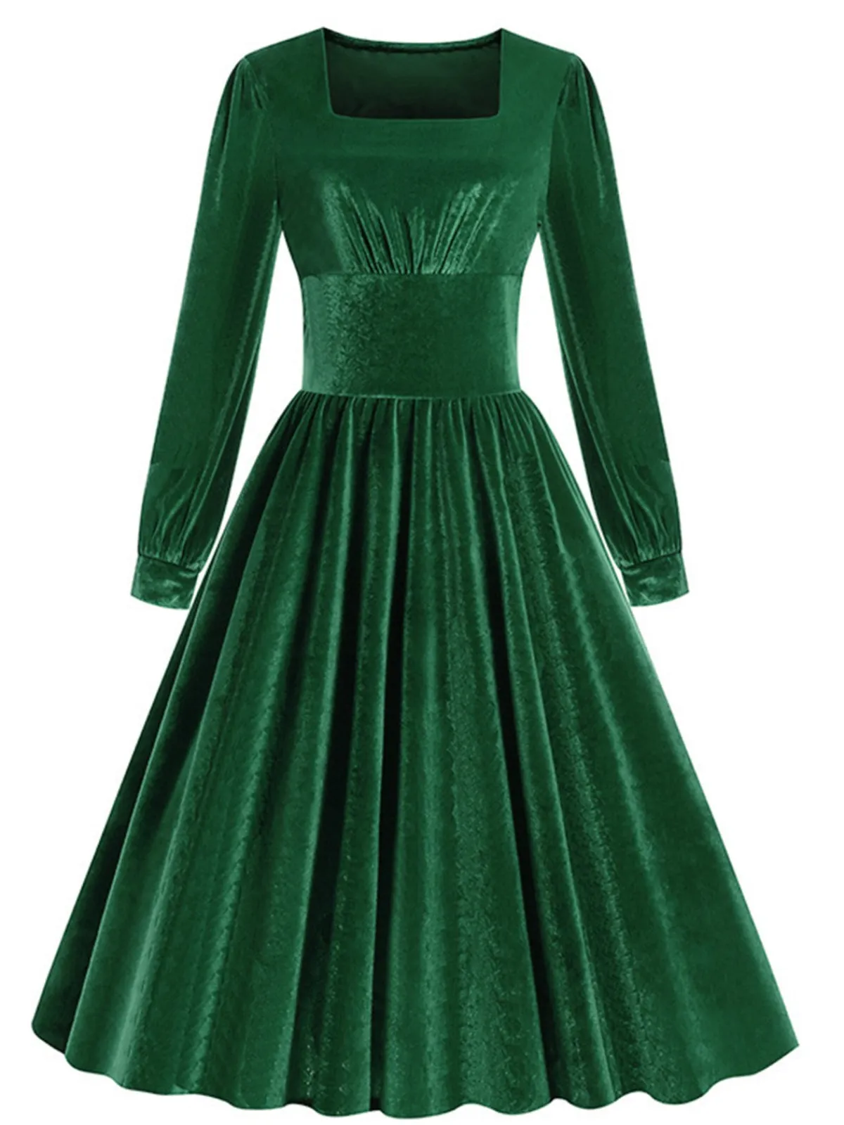 Best Retro Stage 1950s Solid Square Neck Velvet Dress