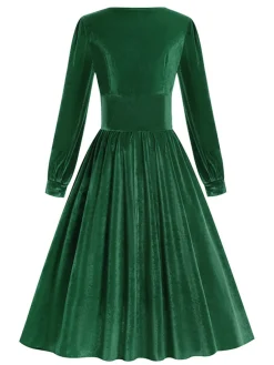 Best Retro Stage 1950s Solid Square Neck Velvet Dress