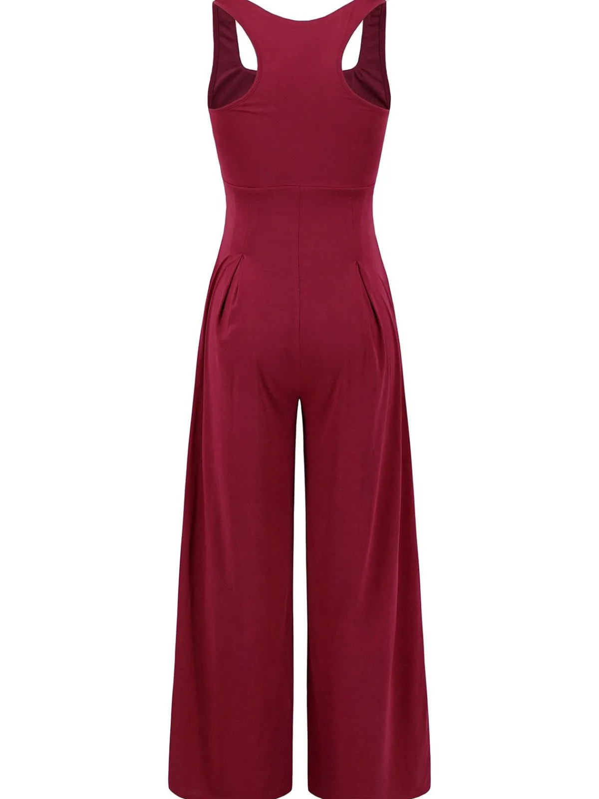 Online Retro Stage 1950s Solid Square Neck Wide Strap Jumpsuit Deep Red