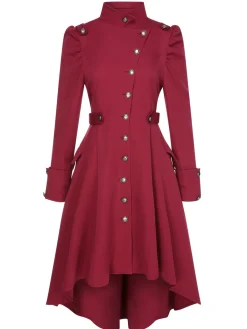 Best Retro Stage 1950s Solid Stand Collar Button Coat