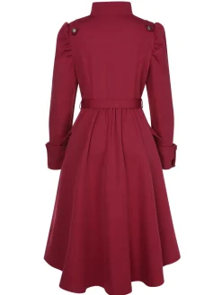 Best Retro Stage 1950s Solid Stand Collar Button Coat