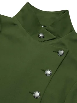 Best Retro Stage 1950s Solid Stand Collar Button Coat