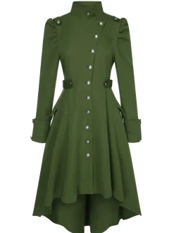 Best Retro Stage 1950s Solid Stand Collar Button Coat