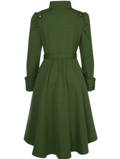 Best Retro Stage 1950s Solid Stand Collar Button Coat