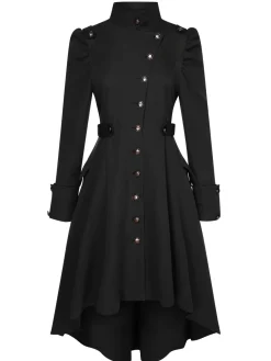 Online Retro Stage 1950s Solid Stand Collar Button Coat