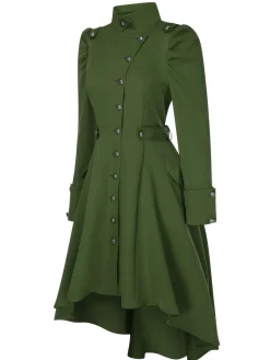 Clearance Retro Stage 1950s Solid Stand Collar Button Coat