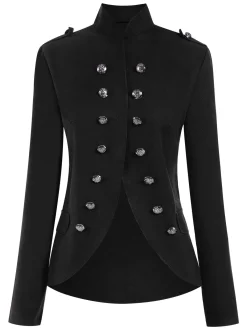 Online Retro Stage 1950s Solid Stand Collar Double Breasted Coat