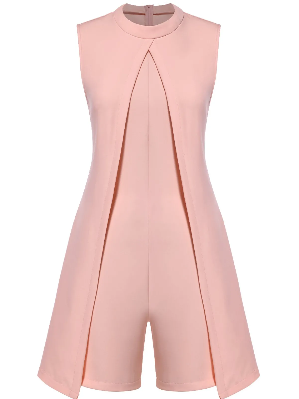 Best Retro Stage 1960s Solid Stand Collar Sleeveless Romper