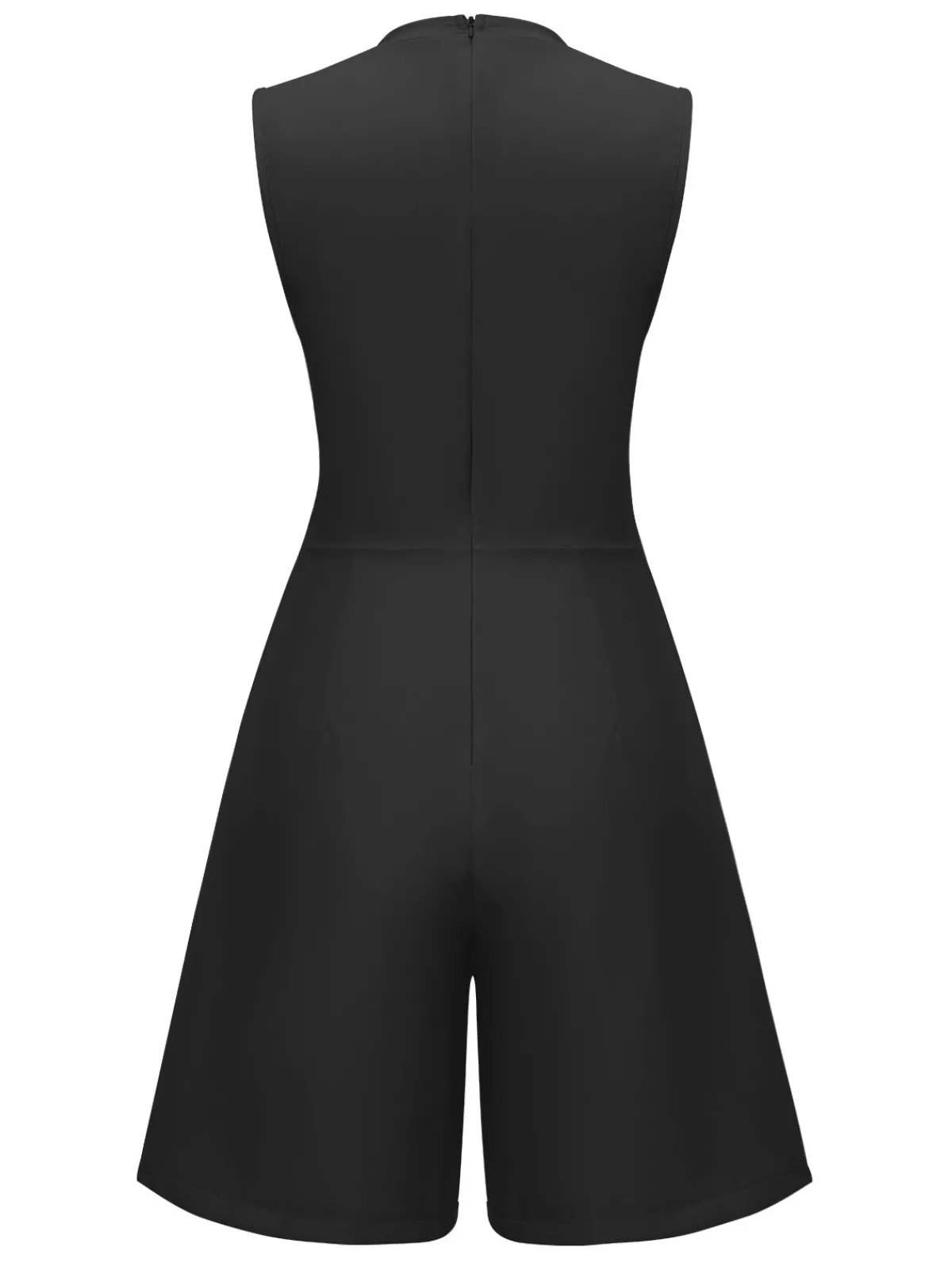Best Retro Stage 1960s Solid Stand Collar Sleeveless Romper