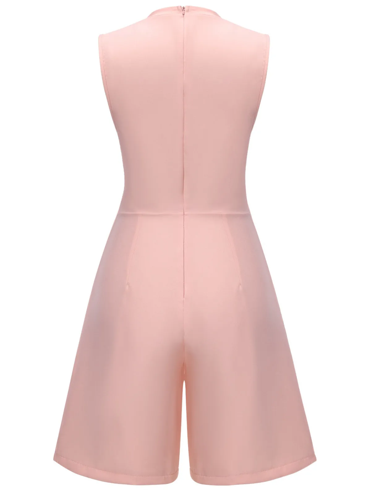 Best Retro Stage 1960s Solid Stand Collar Sleeveless Romper