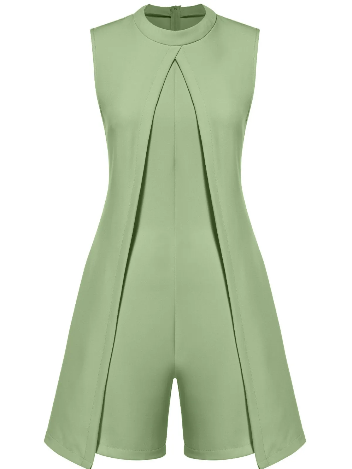 Best Retro Stage 1960s Solid Stand Collar Sleeveless Romper