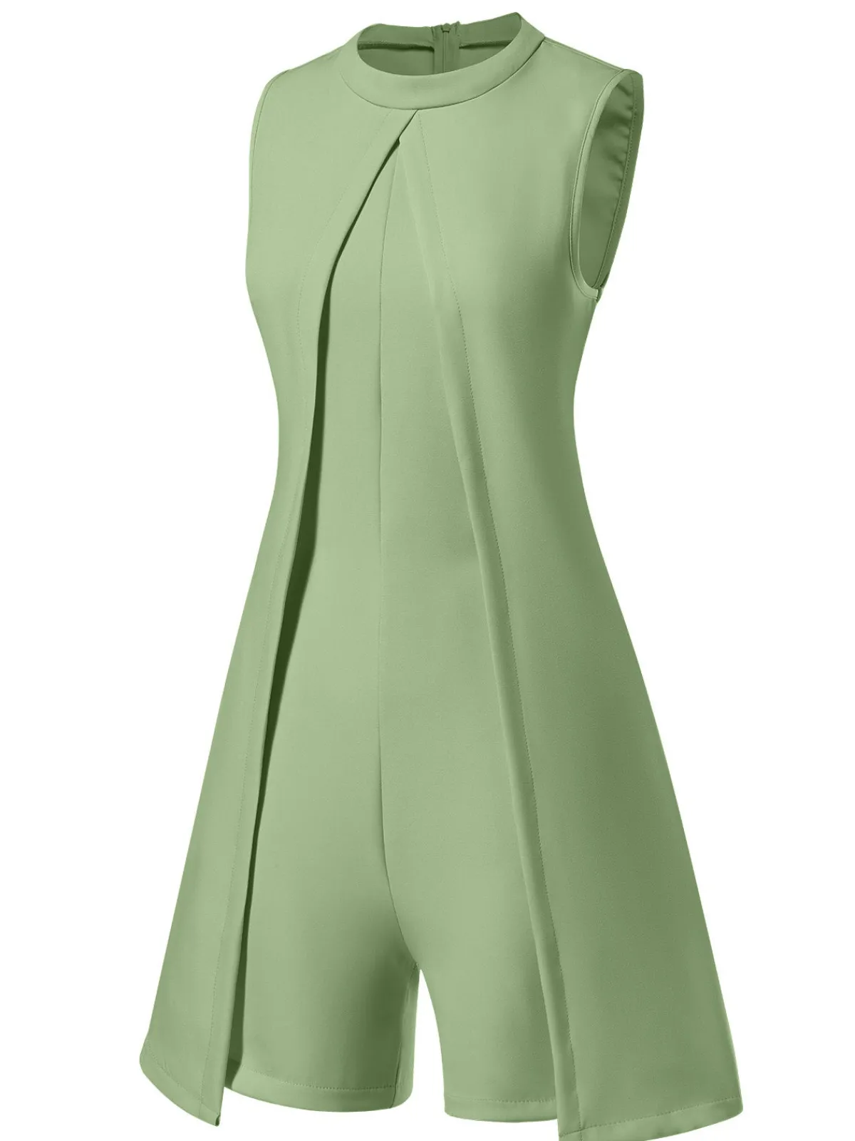 Best Retro Stage 1960s Solid Stand Collar Sleeveless Romper