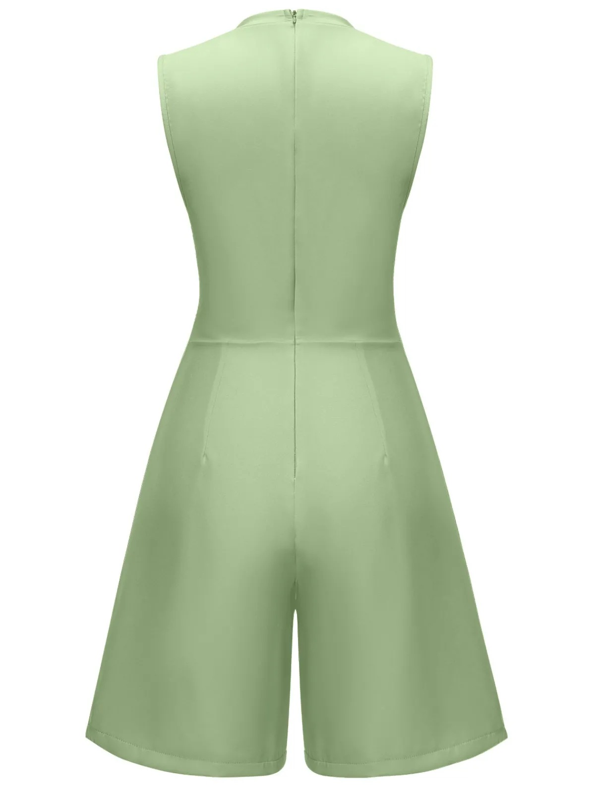 Best Retro Stage 1960s Solid Stand Collar Sleeveless Romper