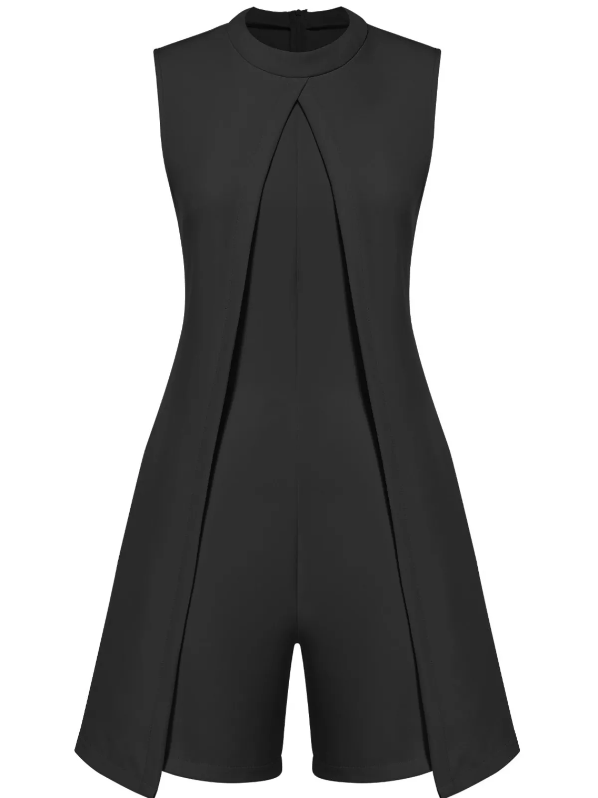 Best Retro Stage 1960s Solid Stand Collar Sleeveless Romper