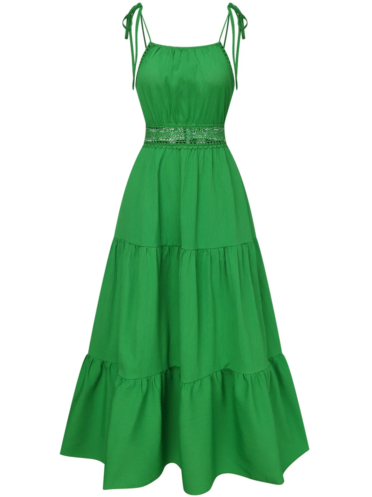 Online Retro Stage 1970s Solid Straps Ruffles Patchwork Dress