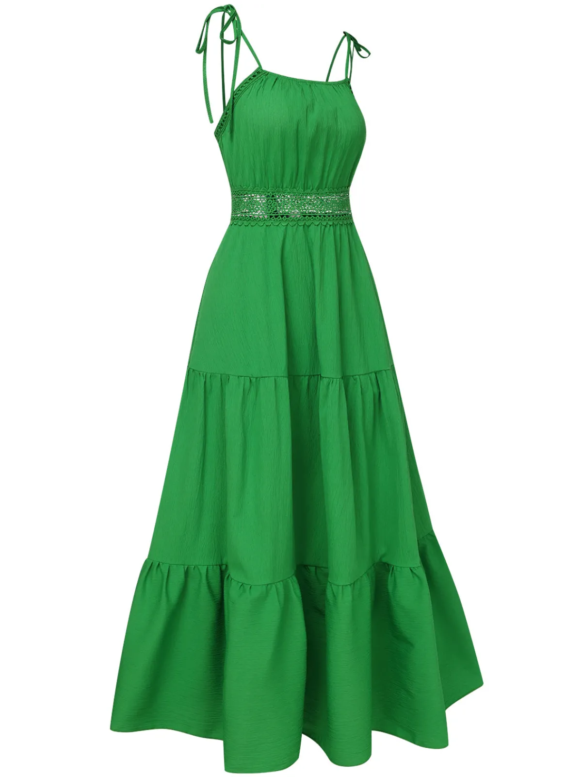 Online Retro Stage 1970s Solid Straps Ruffles Patchwork Dress