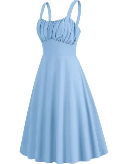 Hot Retro Stage 1940s Solid Suspender A-line Dress
