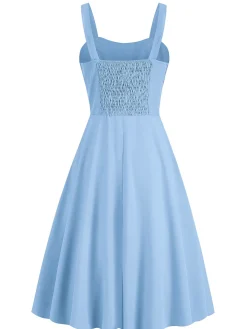 Hot Retro Stage 1940s Solid Suspender A-line Dress