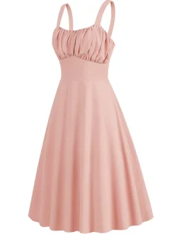 Hot Retro Stage 1940s Solid Suspender A-line Dress