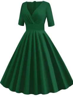 Best Retro Stage 1950s Solid Sweetheart Fold Swing Dress