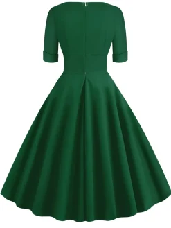 Best Retro Stage 1950s Solid Sweetheart Fold Swing Dress
