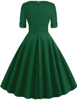 Online Retro Stage 1950s Solid Sweetheart Fold Swing Dress