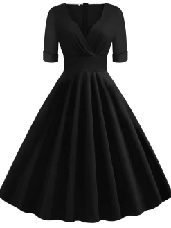 Clearance Retro Stage 1950s Solid Sweetheart Fold Swing Dress