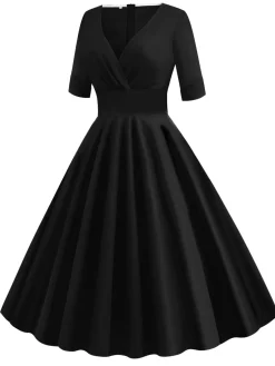 Clearance Retro Stage 1950s Solid Sweetheart Fold Swing Dress