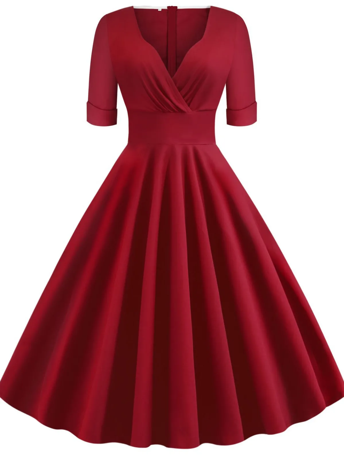 Clearance Retro Stage 1950s Solid Sweetheart Fold Swing Dress