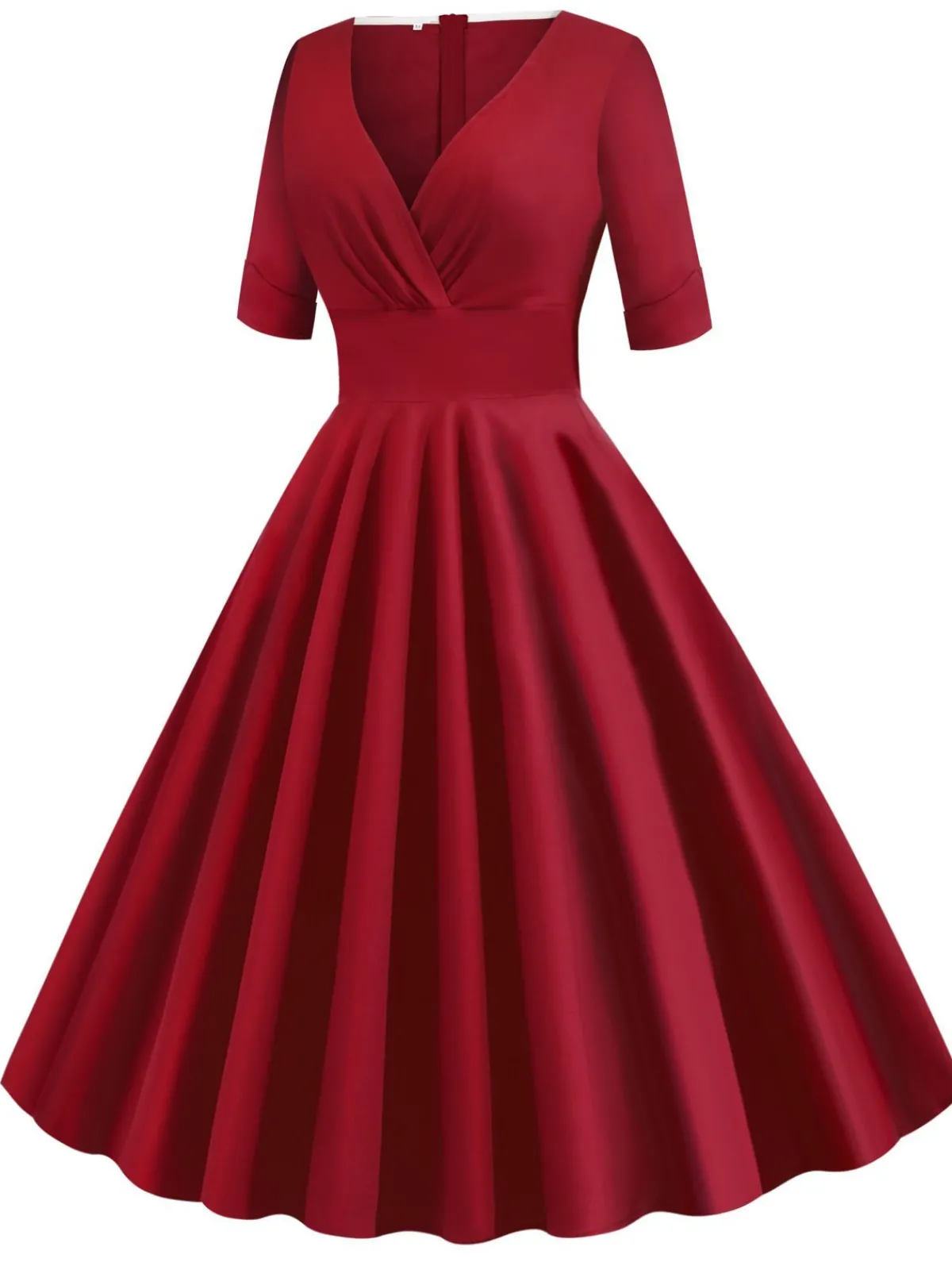 Clearance Retro Stage 1950s Solid Sweetheart Fold Swing Dress