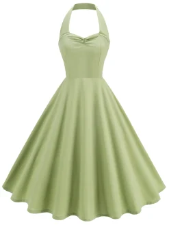 Best Retro Stage 1950s Solid Sweetheart Neck Halter Dress