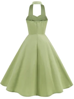 Best Retro Stage 1950s Solid Sweetheart Neck Halter Dress