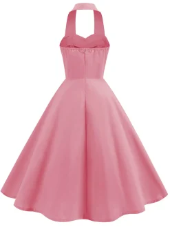 Best Retro Stage 1950s Solid Sweetheart Neck Halter Dress
