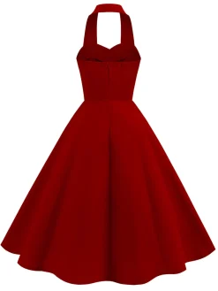 Hot Retro Stage 1950s Solid Sweetheart Neck Halter Dress