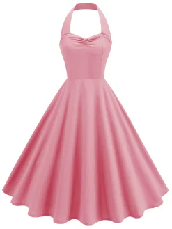 Hot Retro Stage 1950s Solid Sweetheart Neck Halter Dress