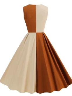 Hot Retro Stage 1950s Solid Sweetheart Neck Patchwork Dress