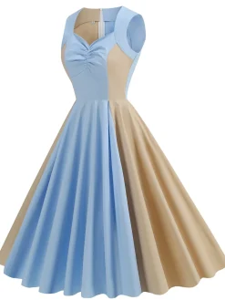 Hot Retro Stage 1950s Solid Sweetheart Neck Patchwork Dress