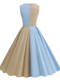 Hot Retro Stage 1950s Solid Sweetheart Neck Patchwork Dress
