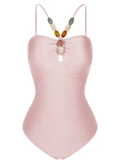 Outlet Retro Stage 1960s Solid Textured Bandeau Halter Swimsuit