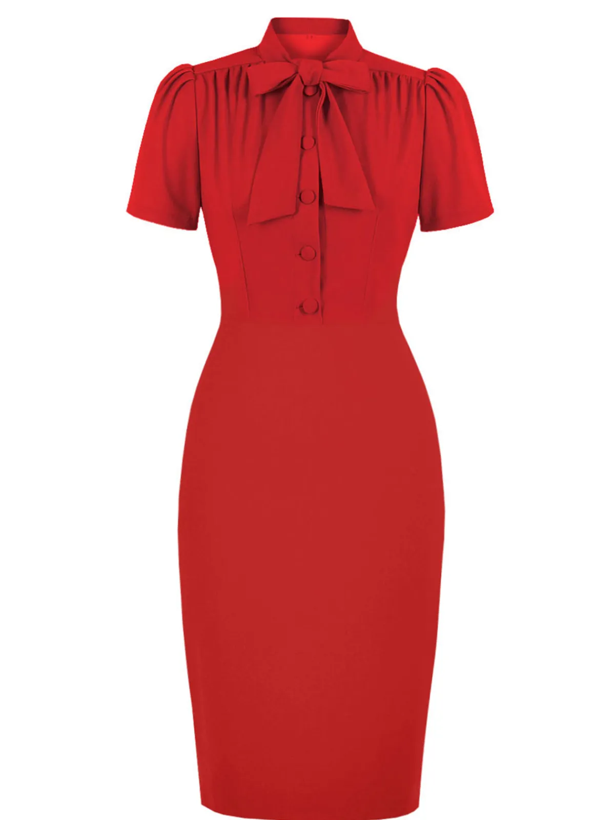 Best Retro Stage 1960s Solid Tie Collar Pencil Dress