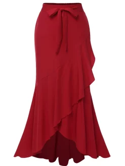 Hot Retro Stage 1960s Solid Tie-Up Mermaid Long Skirt