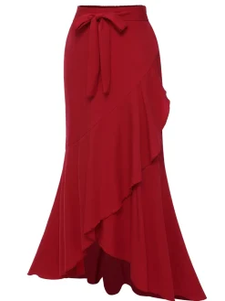 Hot Retro Stage 1960s Solid Tie-Up Mermaid Long Skirt