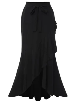 Hot Retro Stage 1960s Solid Tie-Up Mermaid Long Skirt