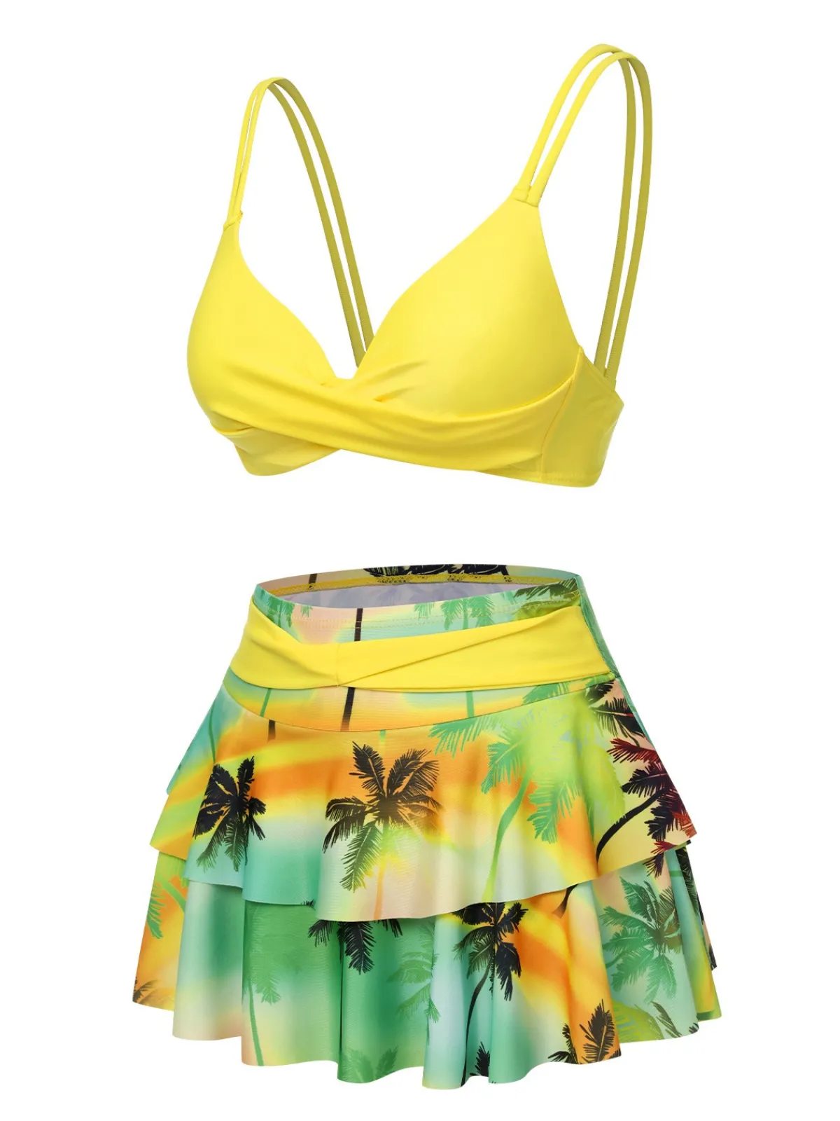 Sale Retro Stage 1950s Solid Top & Double Layer Printing Swimsuit