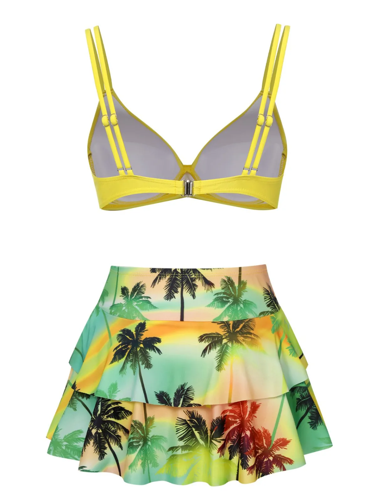 Sale Retro Stage 1950s Solid Top & Double Layer Printing Swimsuit
