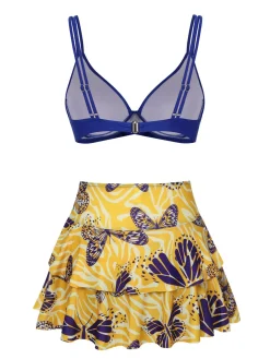 Sale Retro Stage 1950s Solid Top & Double Layer Printing Swimsuit