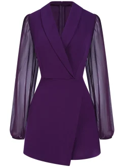 Hot Retro Stage 1950s Solid Translucent Sleeve Patchwork Romper